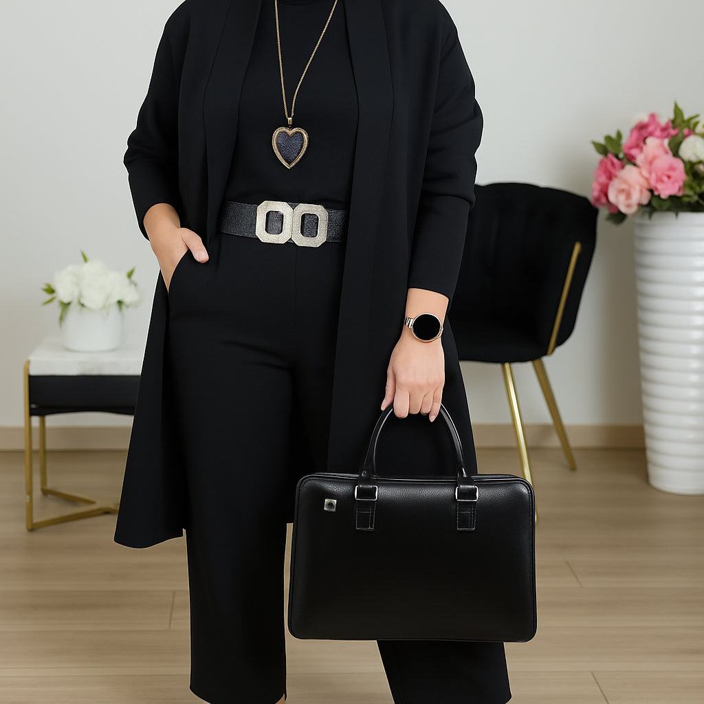 Monika | Stylowy trzyczęściowy komplet z kardiganem, topem i spodniami